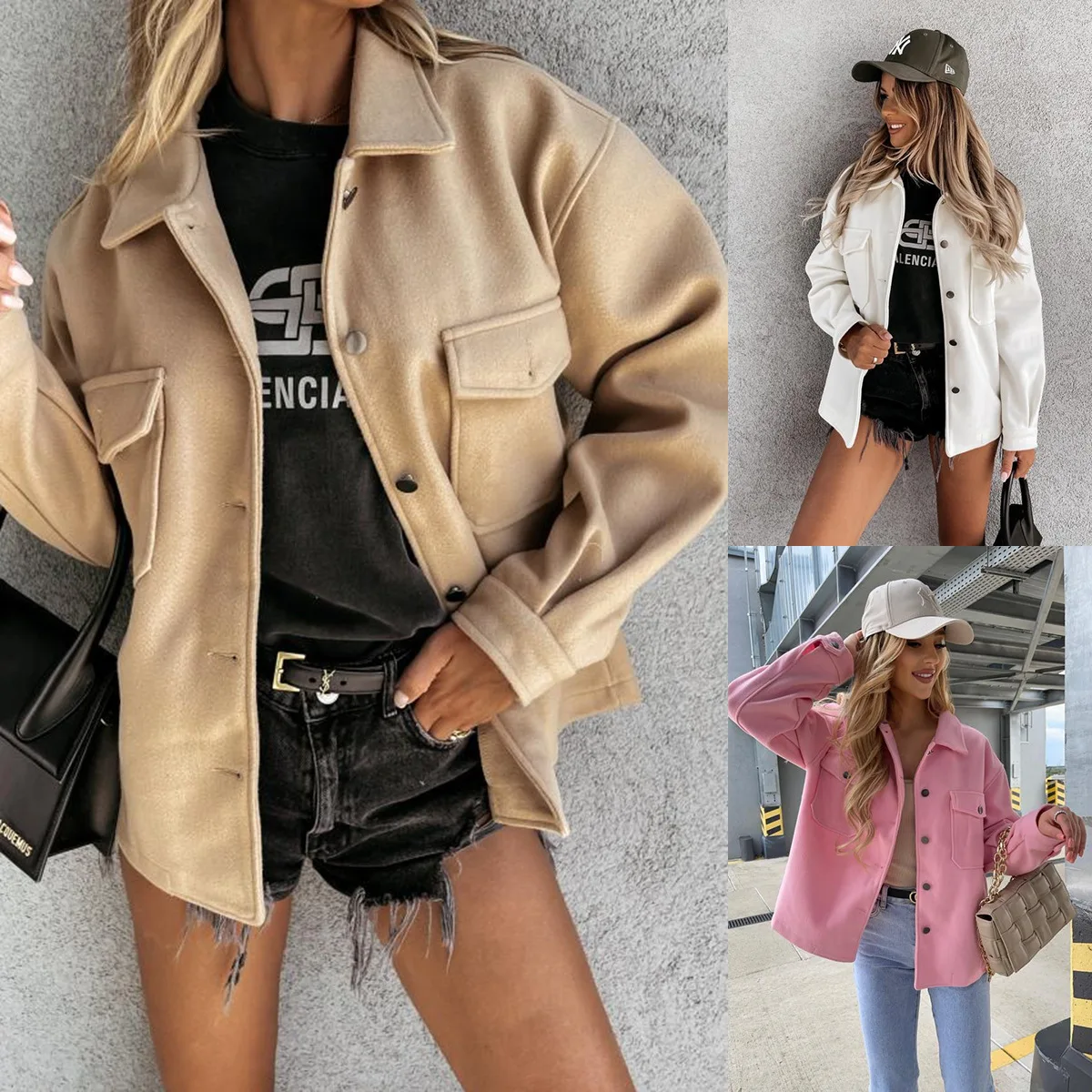 

Женская короткая шерстяная куртка, куртка с длинным рукавом и отложным воротником, теплая верхняя одежда, осень-зима 2023