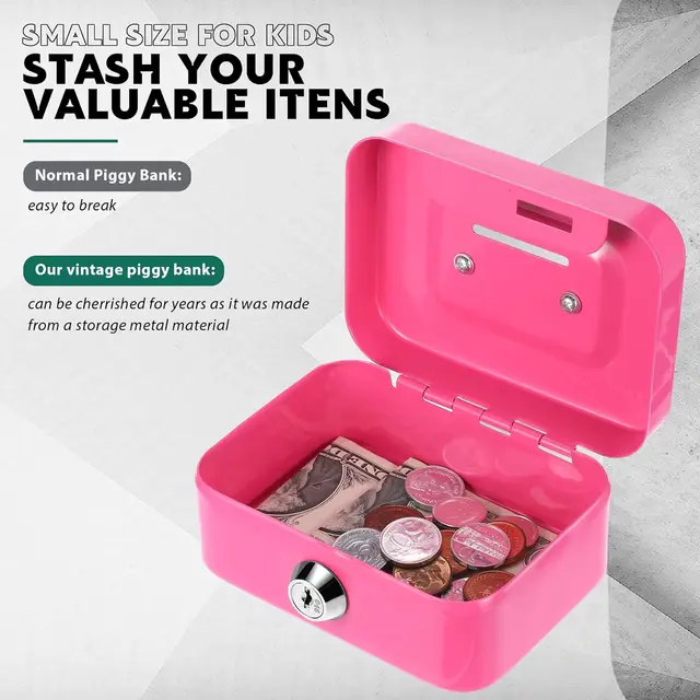 Mini Money Safe Box Key Money Holder Metal Storage Case Small Security Lock Box with Key Kids Portable Lockable Coin Boxes 4