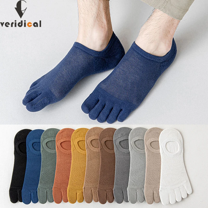 

5 Pairs Man Toe Socks Invisible Cotton Solid Mesh Breathable Sweat-Absorbing Non-Slip Thin Shallow Mouth 5 Finger No Show Socks