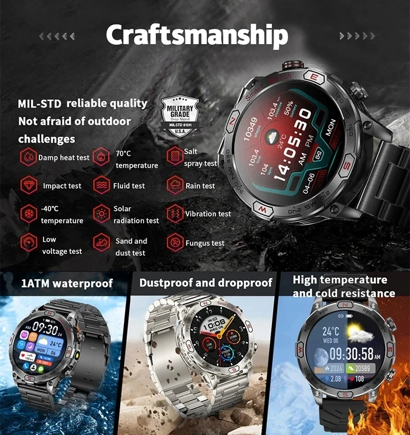 2025 New For Xiaomi Outdoor Smart Watch Men 1.43-Inch HD AMOLED Screen GPS Compass 450 Mah Battery Bluetooth Call SmartWatches 6