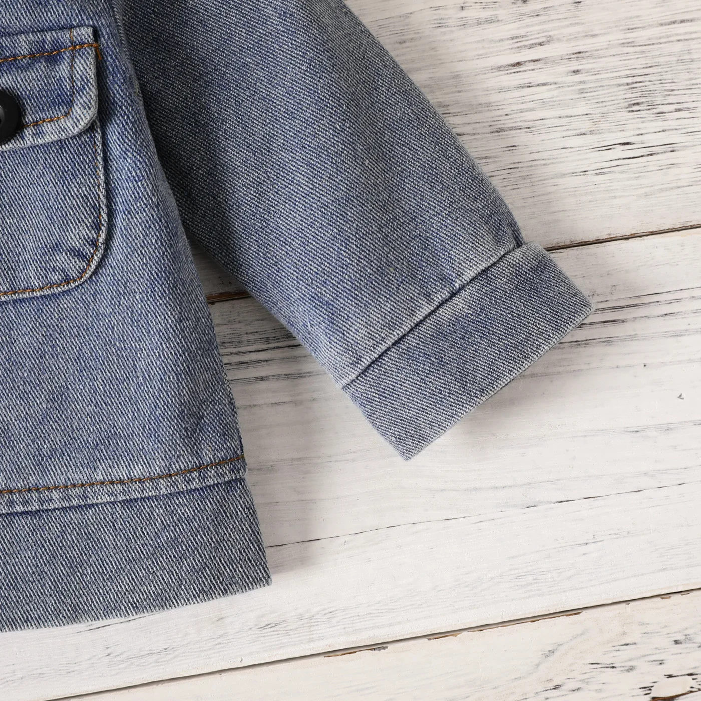 Baby Jacket Children Jacket PatPat Baby Boy/Girl Casual Solid Color Fleece-Stitching Denim Jacket Soft and Comfortable Perfect for Outings and Daily Wear
