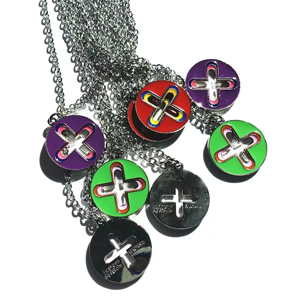 New Trendy Brand Cross Round Brand Dripping Oil Pendant Necklace Hip Hop Niche Design Personality Net Red Same Necklace 3