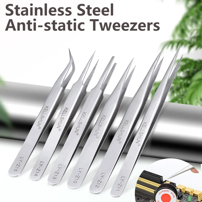 

Precision maintenance stainless steel elbow tweezers tool thickening anti-static tip clamp