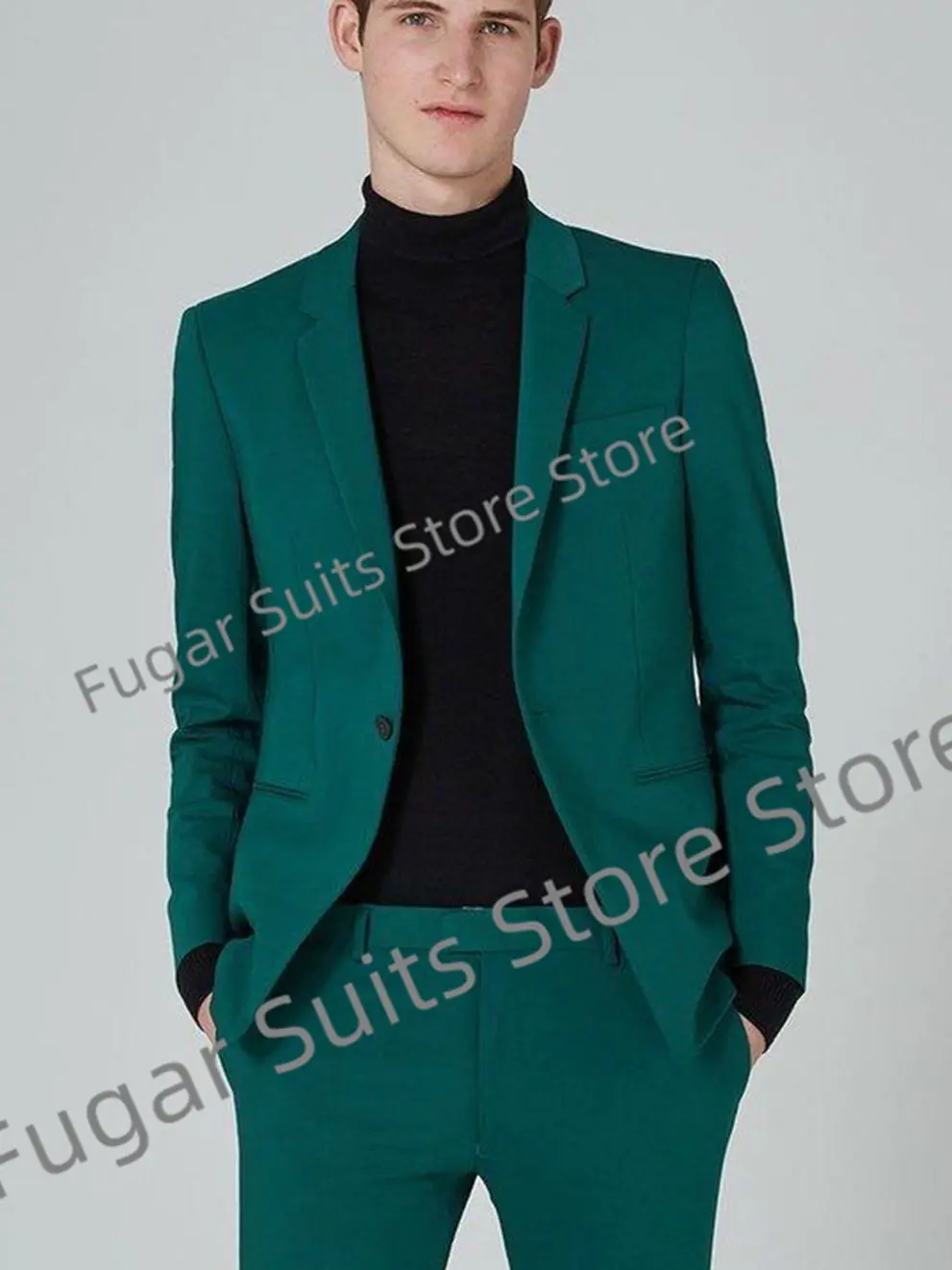 Fashion Classic Green Wedding Men Suits Slim Fit Notched Lapel Groom Tuxedos 2 Pieces Sets Business Male Blazer Costume Homme