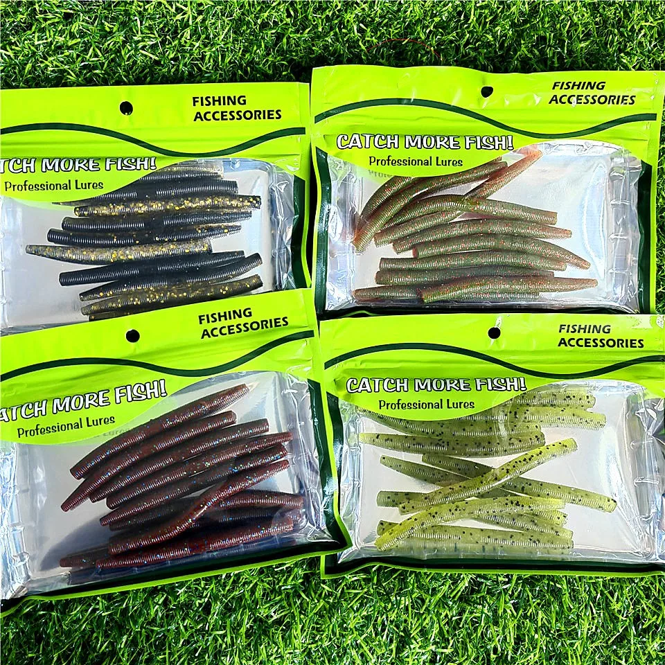 SWOLFY 40pcs High Density Senko Soft Fishing Lure Worm Baits 80mm