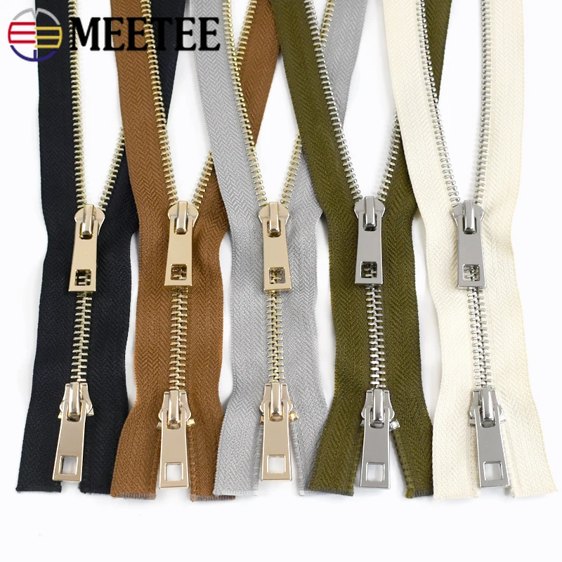 

Meetee 1Pc 80/100/120cm 5# Auto Lock Metal Zipper Double-Slider Zippers for Jackets Coat Repair Kit Zips DIY Bag Sew Accessories