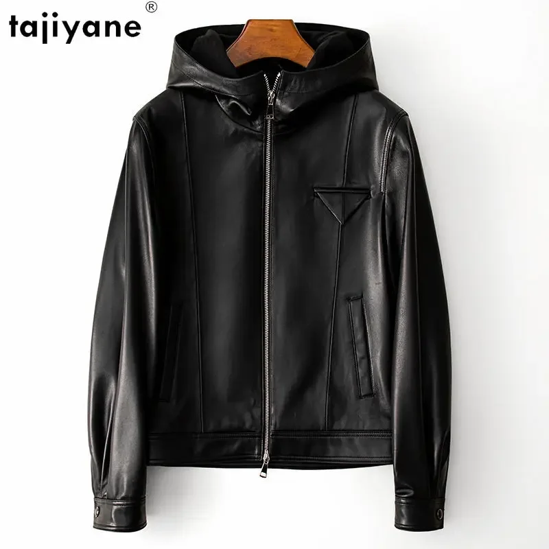 

Tajiyane Genuine Leather Jacket Women 2023 Casual 100% Real Sheepskin Coat Hooded Black Streetwear Jaqueta De Couro Feminina