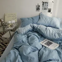 Parure de lit 4 pièces en coton double lavage couleur unie de haute qualité pour dortoir étudiant 3