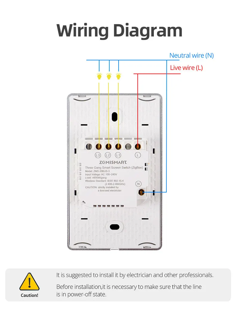 Zigbee DIY Name Switch with Horizontal Display Screen Touch Panel US Light Switc