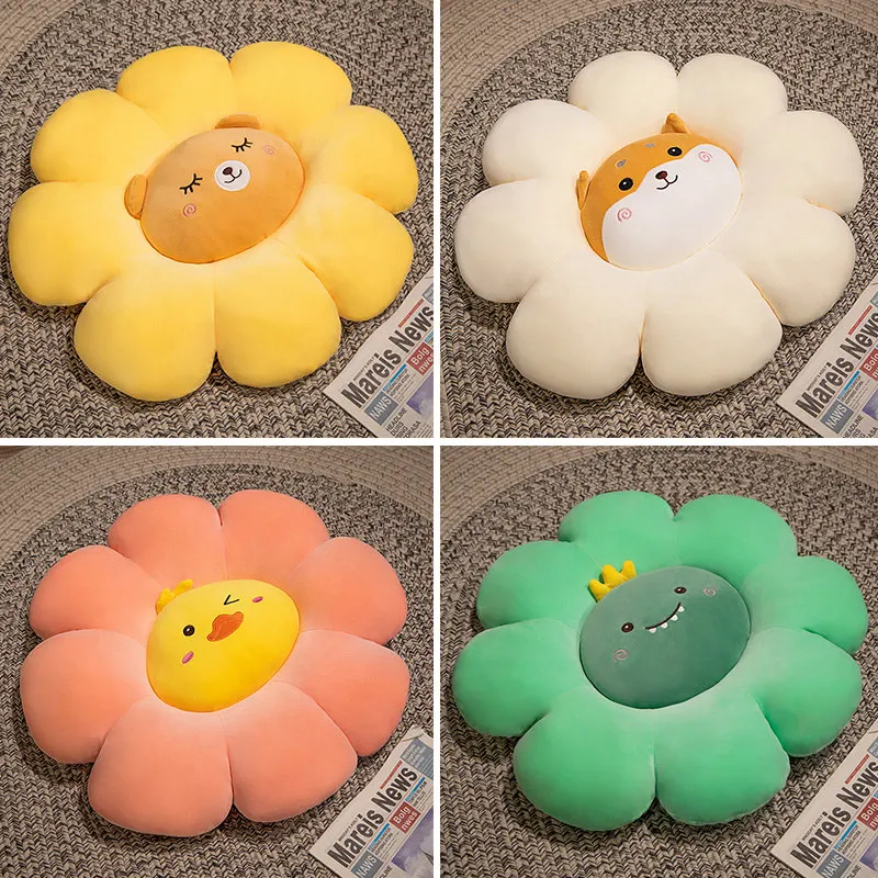 45/55cm Creative Animal Flower Shaped Mat Plush Toys Soft Stuffed Animal Bear Dino Lifelike Sunflower Pillow Cushion Home Decor