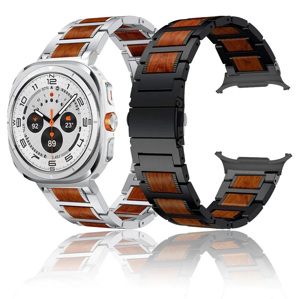 Elegant Red Sandalwood & Metal Strap Stainless Steel High-Quality Watchband