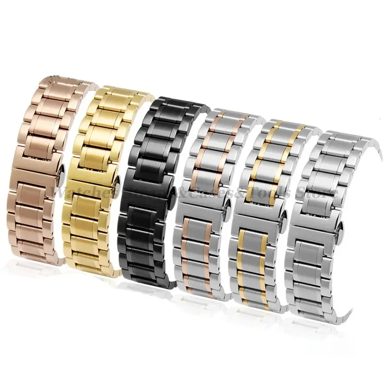 Premium Curved End Solid Stainless Steel Watch Strap with Butterfly Clasp