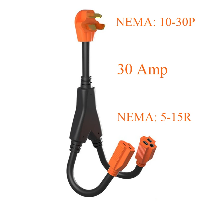 

RV Power Adapter 4 Wire 30 Amp Extension Power Cord NEMA 10-30P Male To 5-15R 15A Female Trailer Electrical Cable Copper Wire