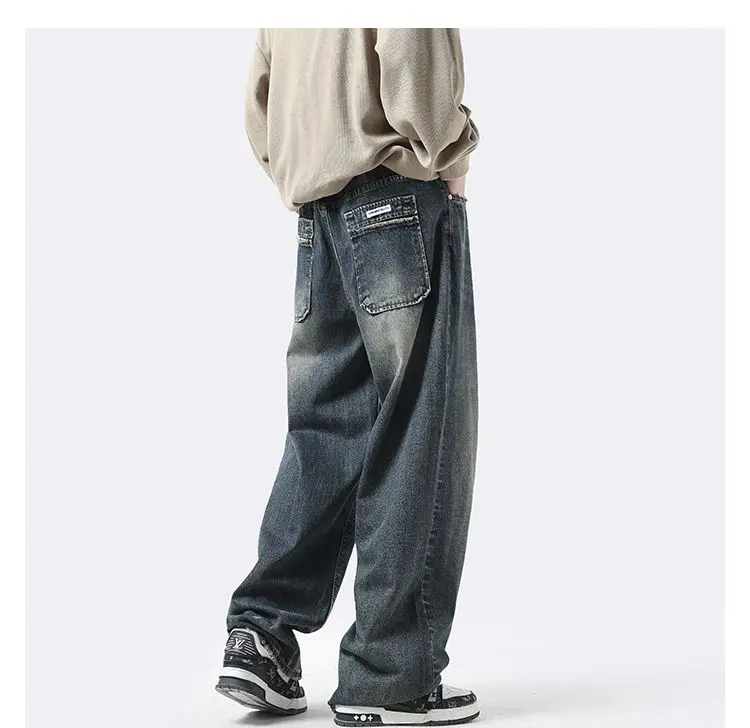 

2023 New Streetwear Solid Color Jeans Pants Loose Plus Size Wide Leg Denim Harajuku Casual Denim Trousers Men Clothing A133