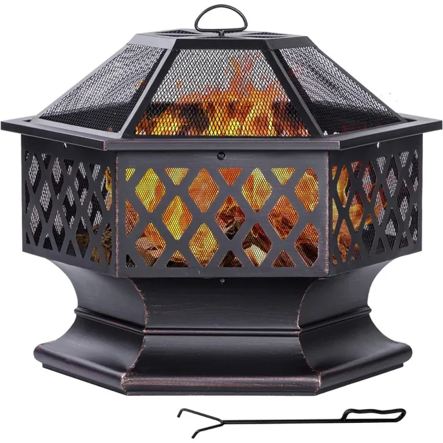 28-Inch Hexagon-Shaped Outdoor Wood-Burning Fire Pit for Backyard Patio Camping and Outdoor Bonfire Use in Antique Bronze Finis 1
