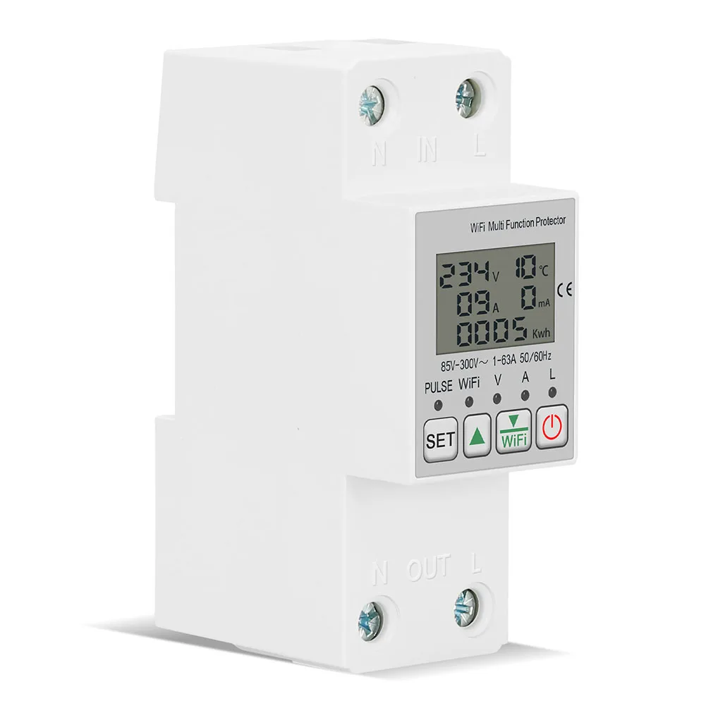 

WiFi Energy Meter with Real time Voltage Amps kWh Display Customizable Over/Under Voltage & Leakage Protection