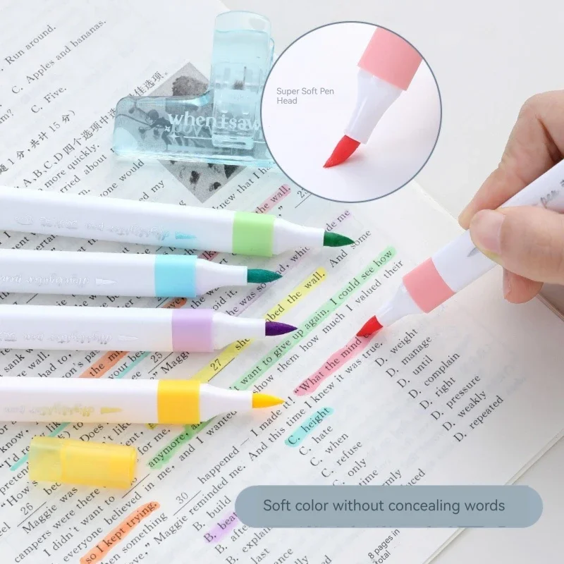 6 Colors Pastel Highlighter Marker Pen Set Brush Fluorescent Markers Art Marker Japanese Cute Kawaii Stationery