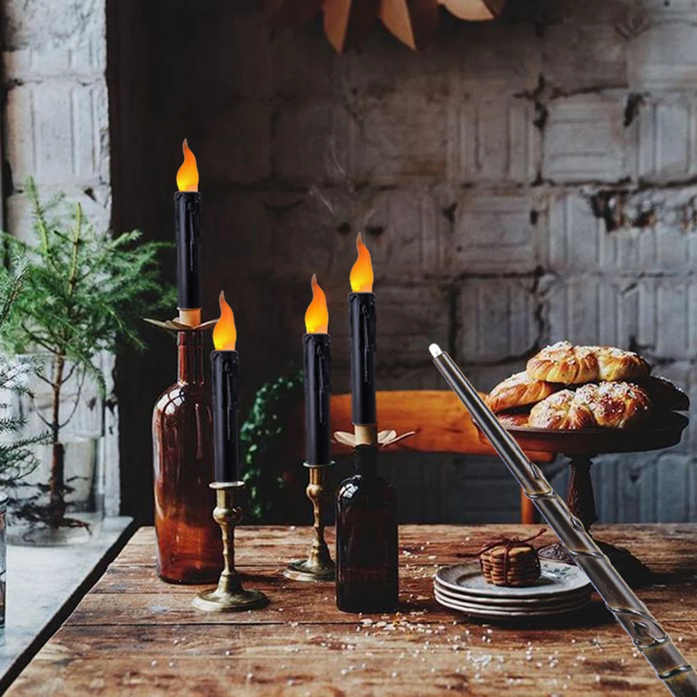 Black Short Primitive led Taper Candles Emitting Color:12Pcs 5