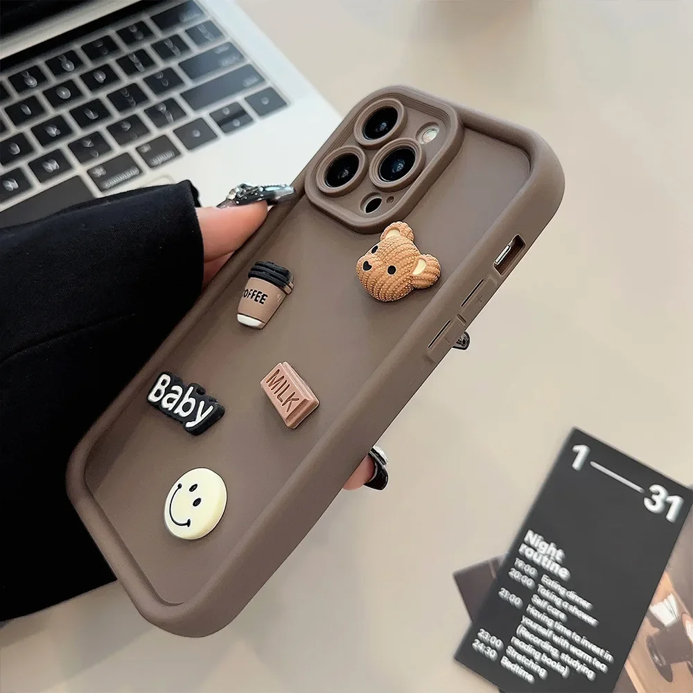 thumbnail image 1 of Cute coffee bear pattern silicone case for iPhone 15 14 13 12 11 Pro Max Plus shockproof soft phone case for iPhone XR XS Max, 1 of 5