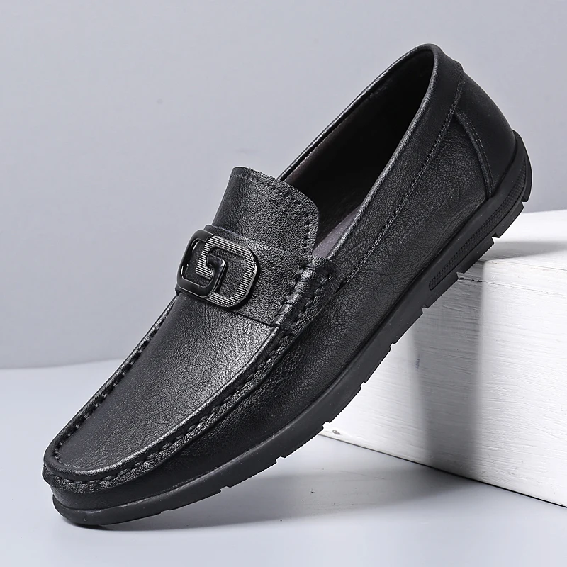 

Men Fashion Casual Genuine Leather Loafers Soft Comfy Breathable Flats Lazy Shoes Brand Men's Lightweigh Moccasins Driving Shoes