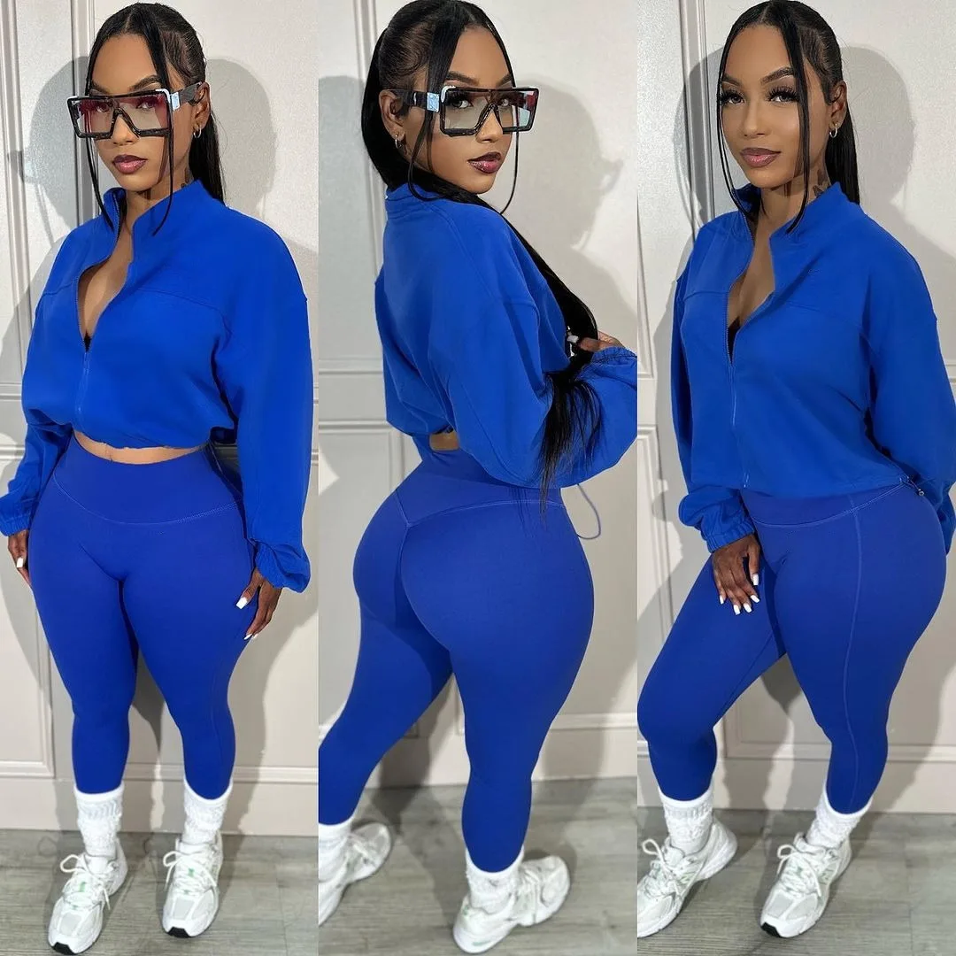 

Autumn Tracksuit Set Women Two Pieces Sets Crop Top Slim Fit Solid Casual Elastic Legging Pant 2023 Autumn Sport Outfit Suits