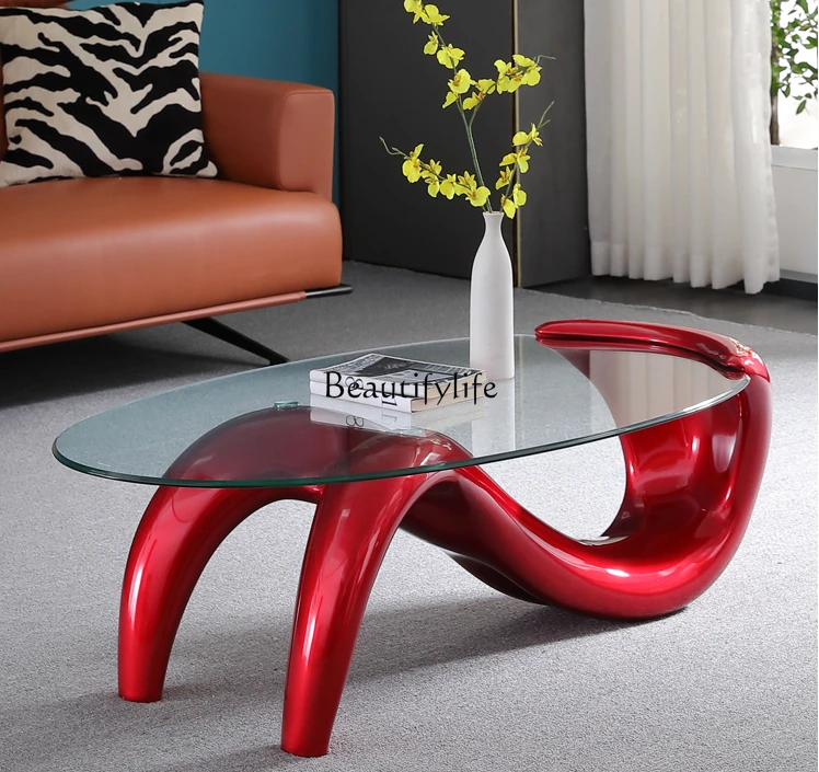 

Creative Personality Coffee Table Modern Mermaid Tempered Glass Small Apartment
