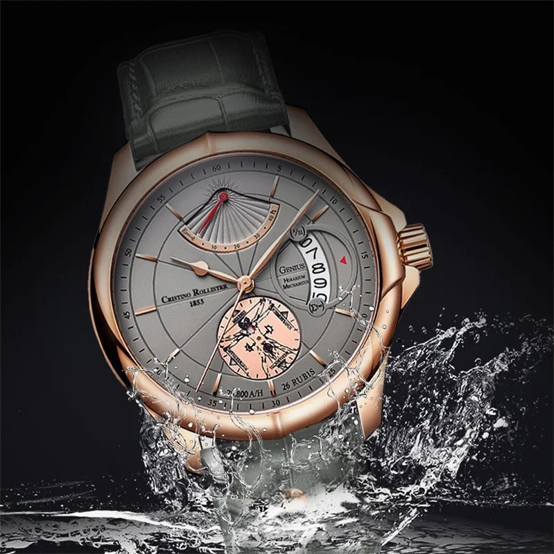 Cristino Rollister Men Watch Fashion Luxury Sport Men's Wristwatch Waterproof Leather Date Stainless Steel Quartz Watches Man