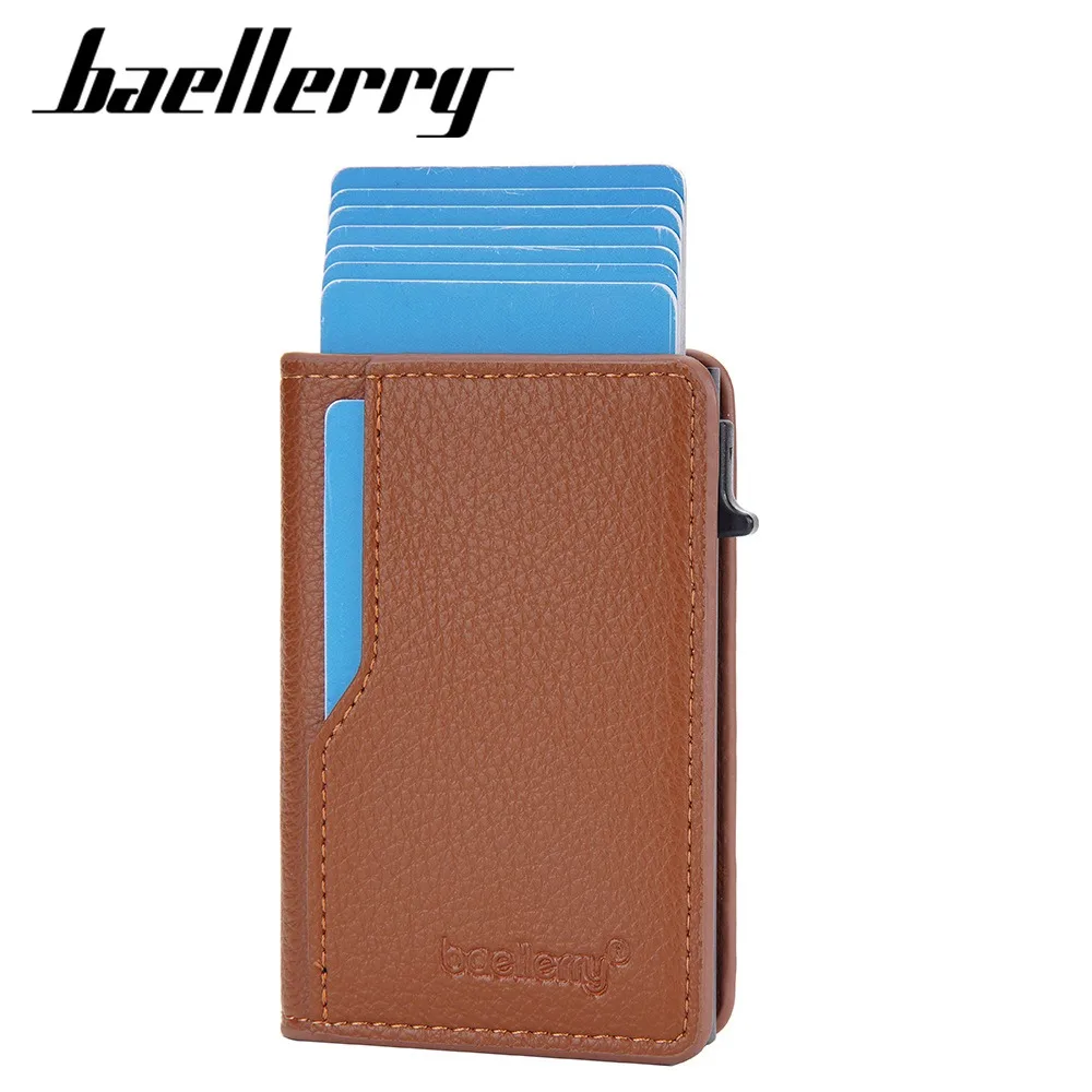 New Baellerry Slide Mechanism Card Case for Men, Aluminum Automatic Pop-Up RFID Shielding Wallet