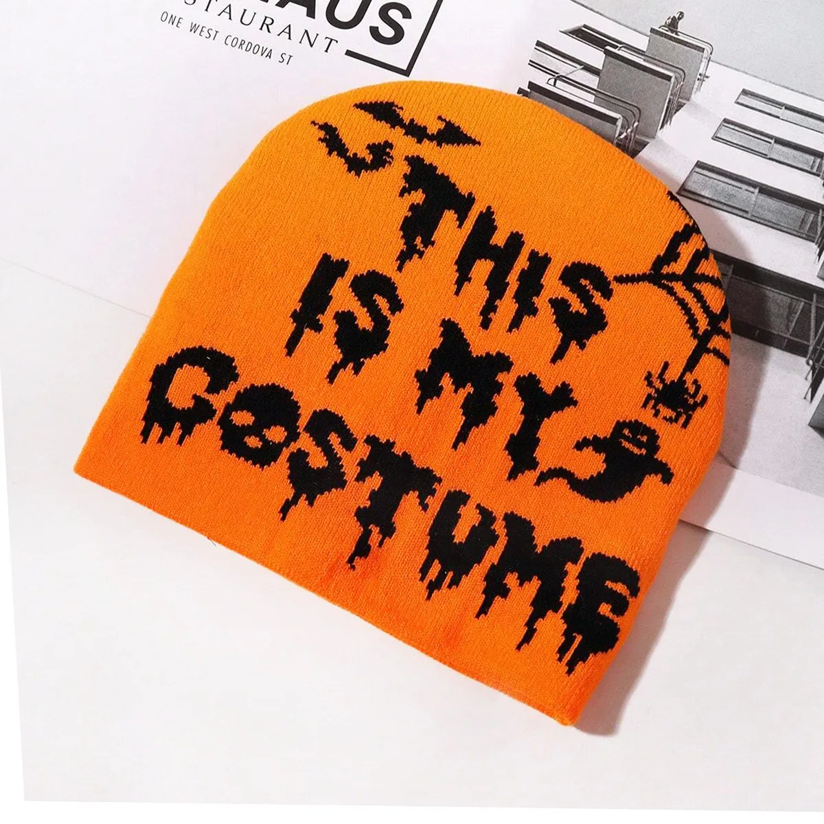 Orange Millennium Hip-Hop Style Winter Hat White Keep Warm Beanie Black Elastic Turban Cap Daily Life Knitted Hat