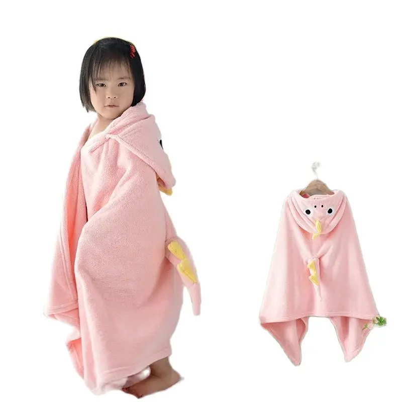 3D Cartoon Kids Hooded Shower Towel 70*130cm Ponchos Boys Girls Beach Towel Coral Fleece Wearable Children Bathrobe Bath