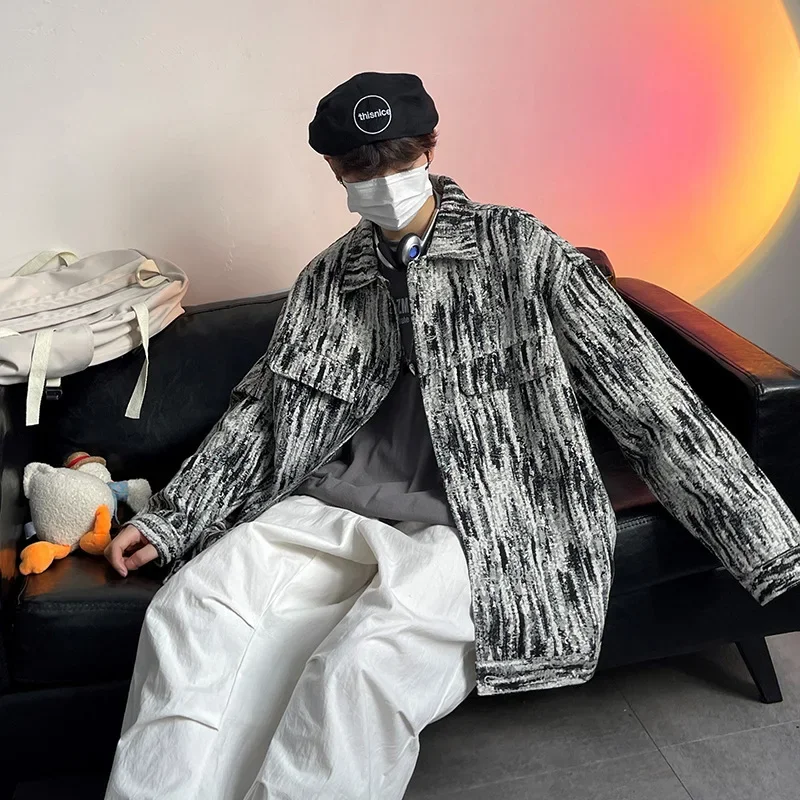Denim Jacket Men's Spring and Fall Fashion Personality Jacket Fall High Street Senior Sense of Hundred Tops Men Clothing Coats