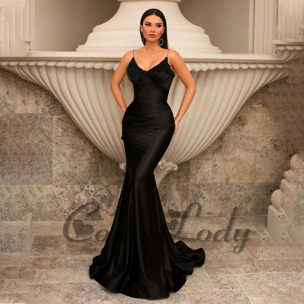 

Comelody Simple Spaghetti Straps Prom Dresses for Women Mermaid Sleeveless Beading Pleat Vestidos de Graduación Custom Made