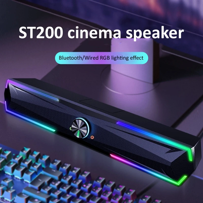 New RGB Desktop Soundbar 2.0 Channel Gaming Computer Speaker USB Wired  Stereo Bluetooth Speaker Support Headset Microphone Input - AliExpress