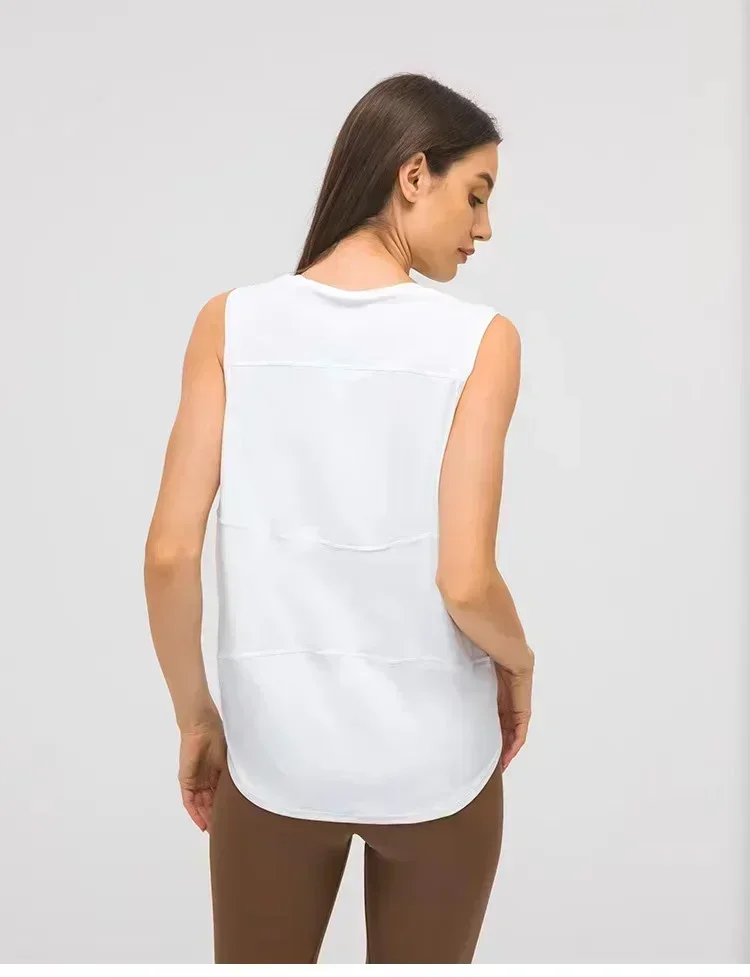 Lemon Women Naked Feel Fabric Loose Sports Vest Quick Dry   Patchwork Yoga Sleeveless Shirts Fitness Running Workout Tank Top