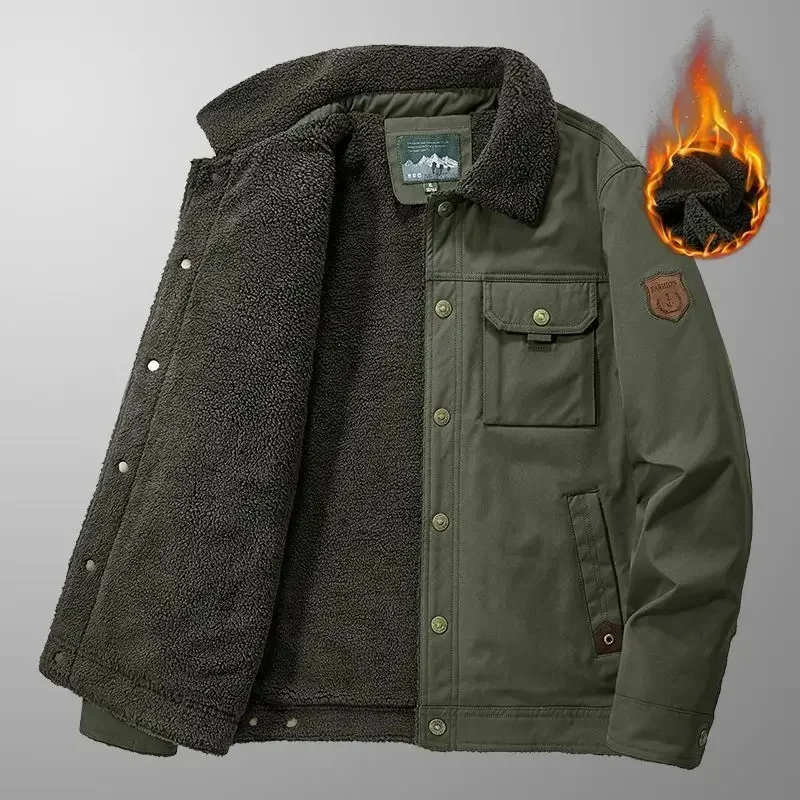 Men's Jacket Short Winter Parkas Lapel s Lamb Fur Lining Cold Plush and Thicken Lined Coat
