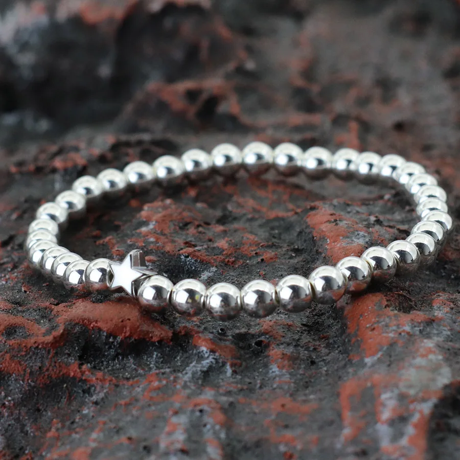 Women Beaded Stainless Steel Bracelet with Gold Silver Color Hematite Stone