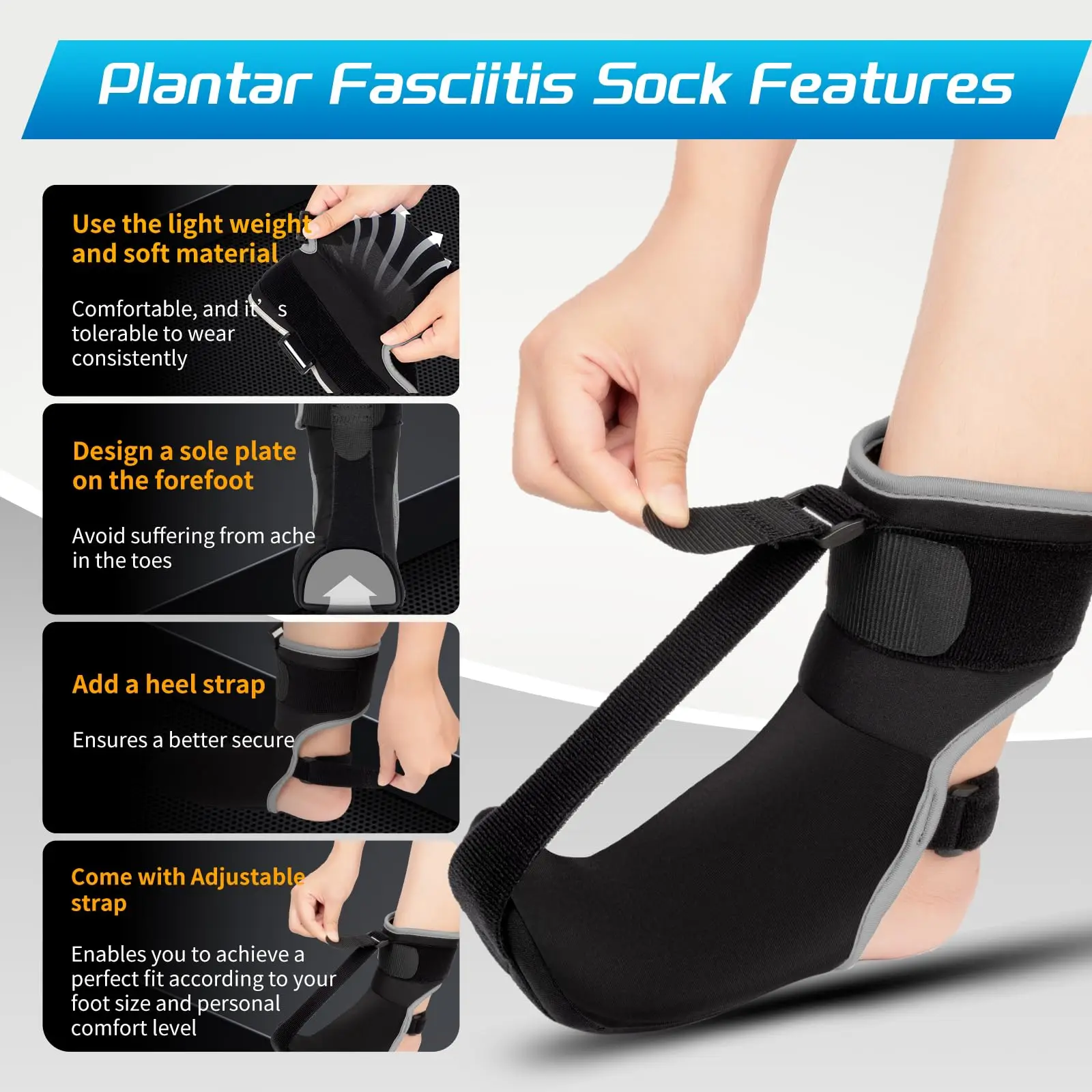 Plantar Fasciitis Night Splint Sock with Massage Ball for Plantar Fasciitis Relief, Soft & Comfortable Brace