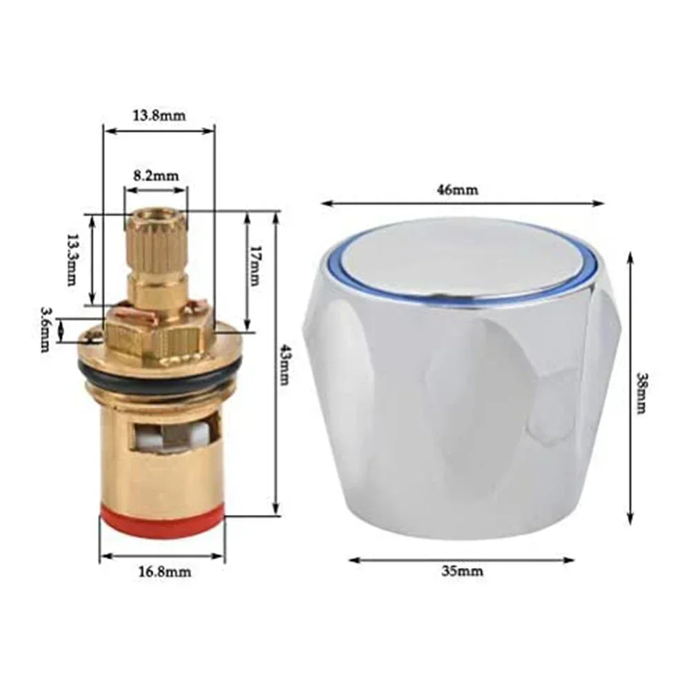 Hot Cold Faucet Tap Handle Knob Copper Valve Tap Reviver Conversion Kit 1/2 Inches Replacement Heads Thread Basin Sink Washer