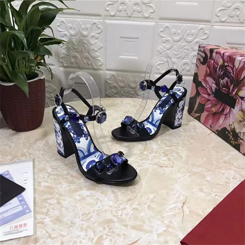 

Brand Elegant sandals Women High Heels Pumps Super High Heel 10cm Women's Banquet sandals Printed Women sandal