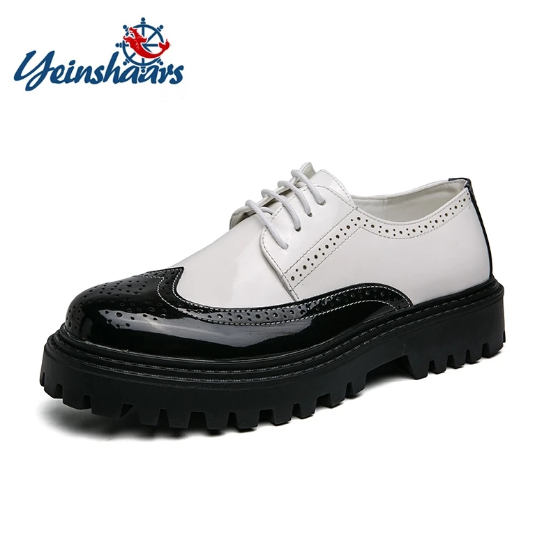 FUQIAO New White Black Brogue Shoes Men Classic Platform Casual Shoes Men PU Leather Footwear Low-Ankle Men Designer Shoes