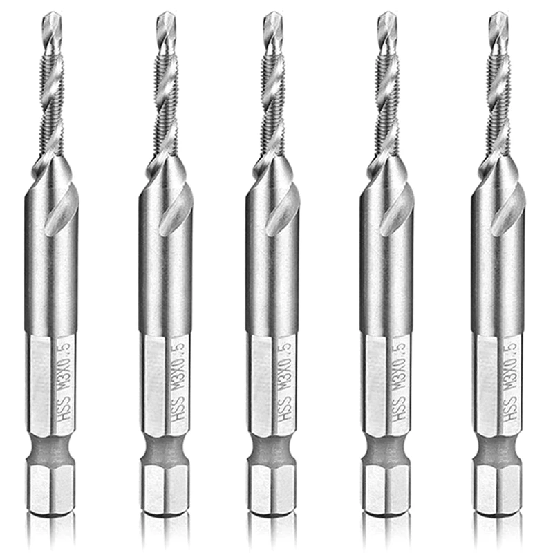 

5 PCS M 3 X 0.5 Metric HSS 4341 Combination Drill And Tap Bit With 1/4Inch Hex For Wood Plastic Replacement Accessories