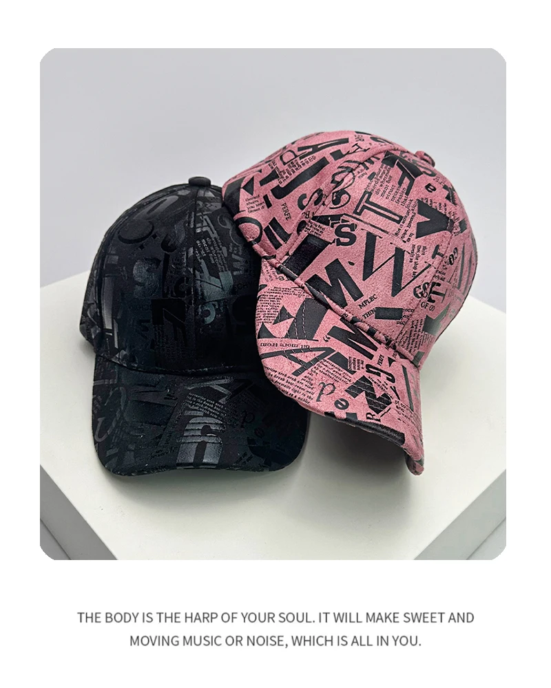 Neue Kpop Männer Frauen Baseball Hüte Graffiti Brief Vegan Leder Baumwolle Atmungsaktive Street Fashion Solar Sport HipHop Caps Sonnenschirm – Detail 5