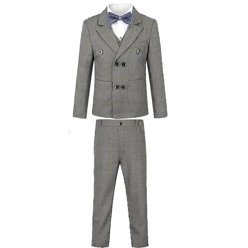 

Kids Speech Host Jacket Vest Pants Bowtie 4PCS Ceremony Tuxedo Dress Boys Suit For Party Wedding Children Dance Photography Suit