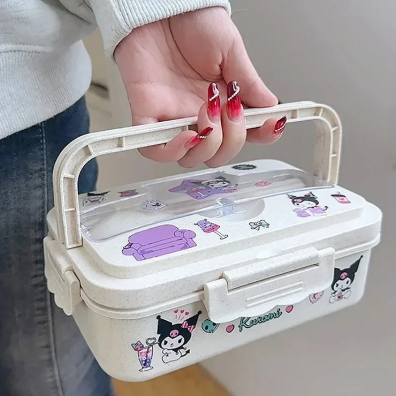 صندوق غداء MINISO Kuromi Cinnamoroll My Melody Student Compartmentalized صديق للبيئة بينتو صندوق أدوات المائدة حاوية تخزين المواد الغذائية