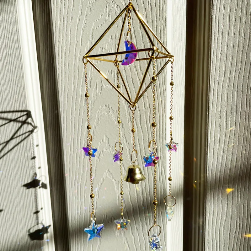 Colorful Metal Rainbow Star Moon Wind Chimes, Sun Catcher Outdoor Window Home Decoration Garden Car Pendant