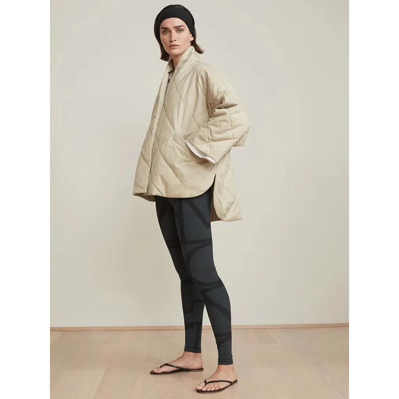 

Totem-Women's Oversized V-Neck Quilted Cardigan, Cotton Jacket, Turn Down, 3/4 Sleeve, Loose Casual Coats, Autumn, Winter