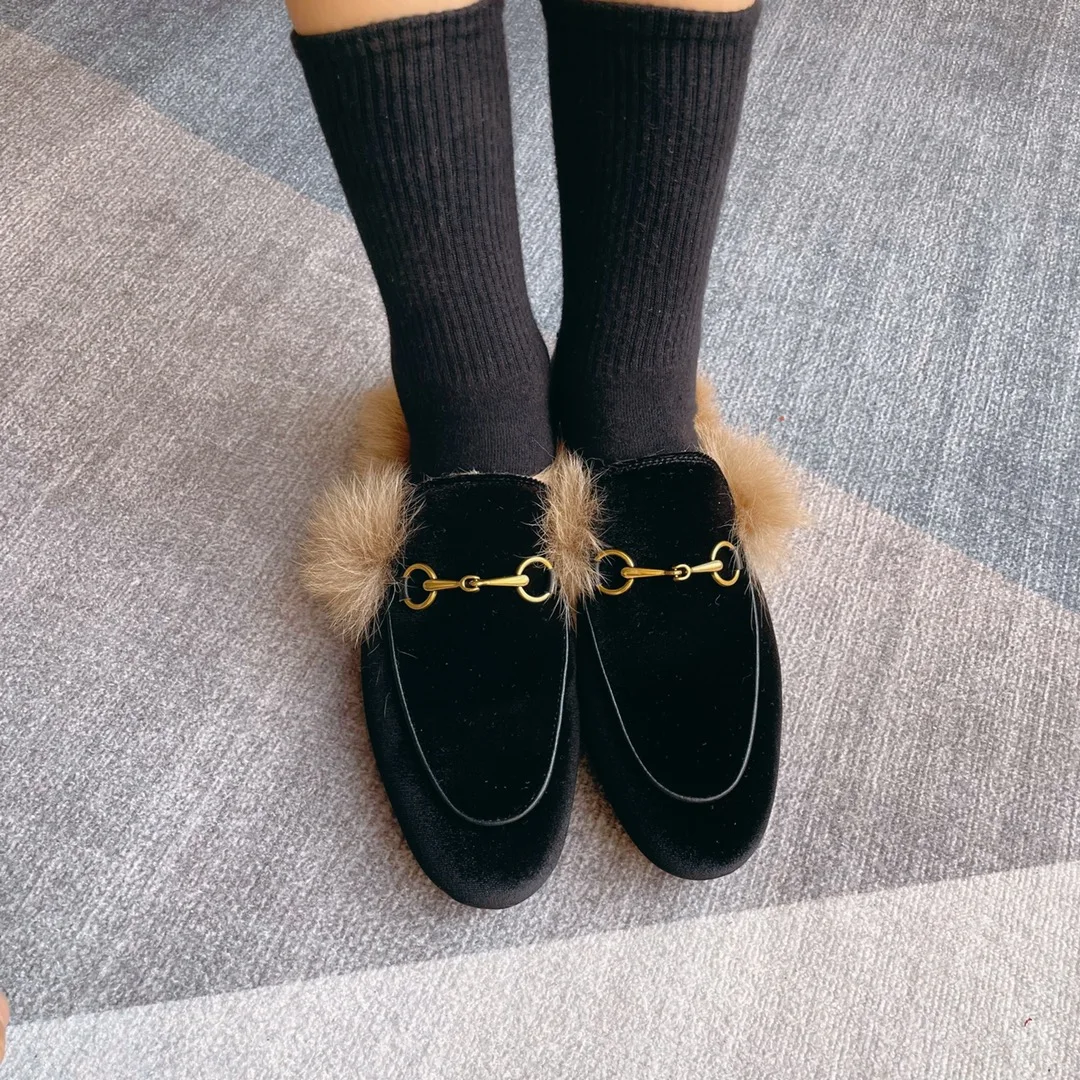 شباشب نصف مسطحة من مادة جلد البقر عالية الجودة بمقدمة مستديرة، أحذية كاجوال من الصوف مضادة للانزلاق في الهواء الطلق، صنادل عصرية بإبزيم معدني