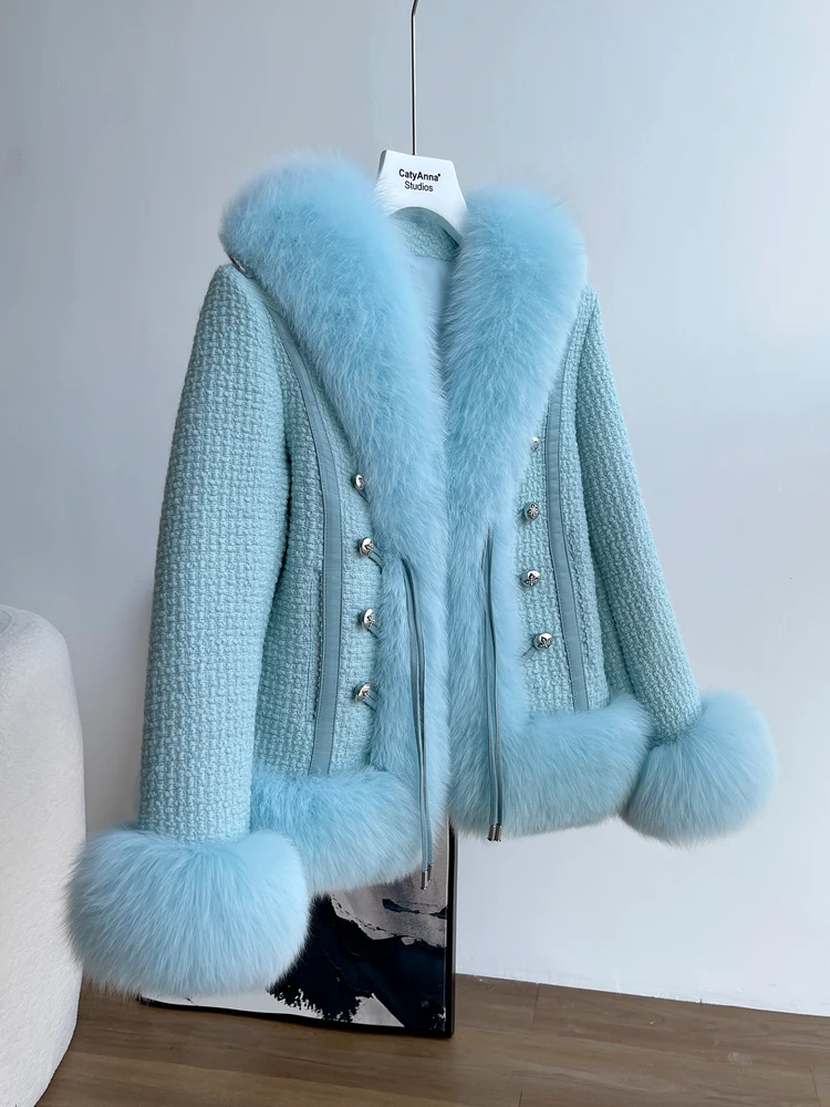 

Top designer 2022 fashion fall Winter Real Fox Fur Collar Jacket and coats Vintage Short design fur coats