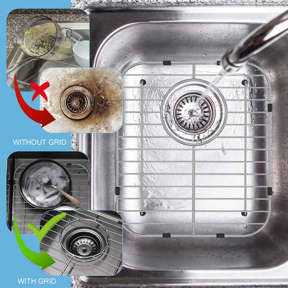 Chinflly 2-Pack Stainless Steel Sink Protectors - 13.6x11.6 Inch Sink Grid Dish Drying Racks