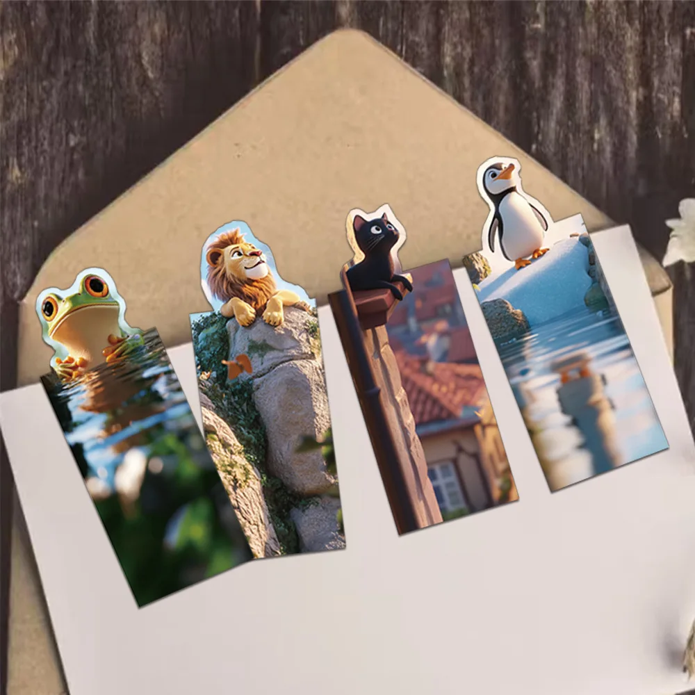 Cute Animal Magnetic Bookmark Cartoon Animal Book Marking Page Clip DIY Student Stationery Creative Gifts 4PCS